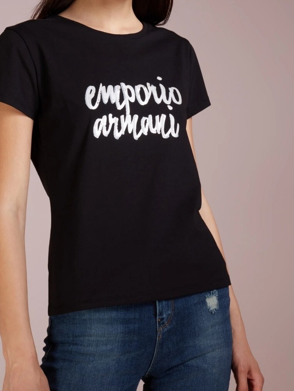Authentic Emporio Armani Black Short-Sleeve Logo Tee with White Script